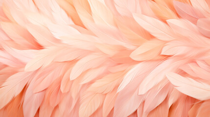 Background of delicate peach-colored feathers close-up