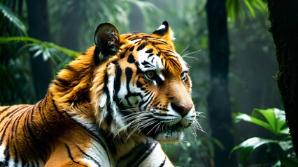 puissance discrète - dans l'ombre de la jungle, le tigre dévoile sa force, une élégance redoutable. - obrazy, fototapety, plakaty