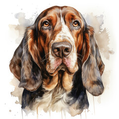 watercolor Basset Hound clipart, Generative Ai