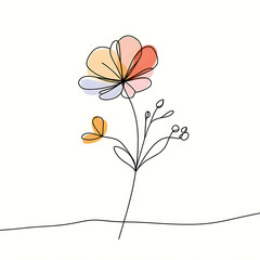 Wildflowers in style of One-line Drawing art with simple abstract color