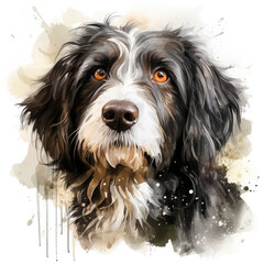 watercolor Bearded Collie clipart, Generative Ai