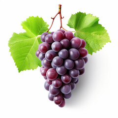 Obraz premium Fresh Red Grapes Bunch Isolated. Bunch of ripe red grapes with a dewy surface and a green leaf, isolated on white