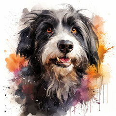 watercolor Bearded Collie clipart, Generative Ai