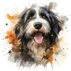 watercolor Bearded Collie clipart, Generative Ai