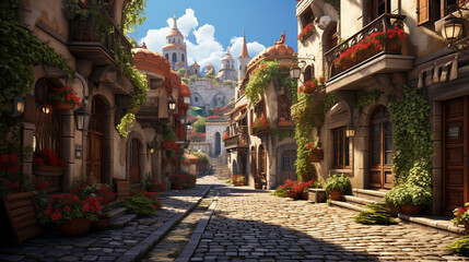 Old town blending elements of adventure, culture, and charm of ancient streets, AI Generated