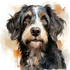 watercolor Bearded Collie clipart, Generative Ai