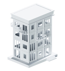 White building isometric. 3d rendering.