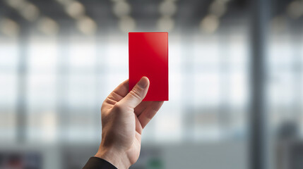 Hand Holding Red Card Against Blurred Background