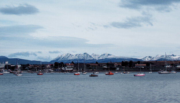 boats on the lake Ushuaia 