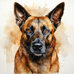 watercolor Belgian Malinois clipart, Generative Ai