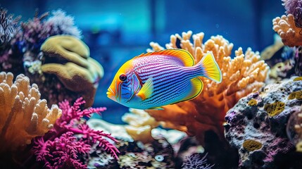 Naklejka na ściany i meble Underwater beauty, tropical fish, coral reef scene, vibrant marine life, aquatic ecosystem, exotic species, colorful underwater world. Generated by AI.