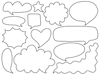 Vector speech bubbles icon set. Doodle hand drawn speech bubbles different shapes set