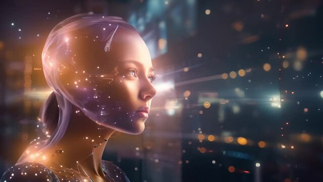 AI, Machine learning, Powerful woman of robot and human touching big data of Global network connection, Internet and digital technology, Science and artificial intelligence digital technologies of fut