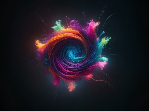 glowing yarn vortex, glowing lines, black background, for design, isolated