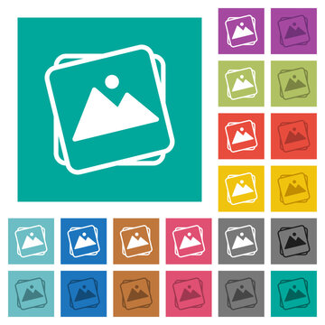 Stack of photos square flat multi colored icons