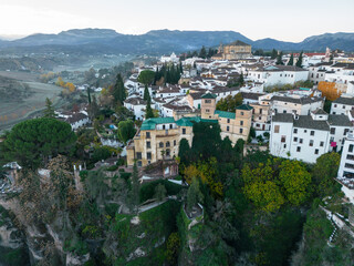 Fototapeta na wymiar Vistas aéreas de Ronda , Puente Nuevo y centro histórico de Ronda, vista cenital desde arriba ,Andalucia , Malaga , España