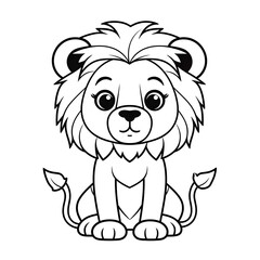 Minimalistic Cute Lion - Full Body Line Art Vector