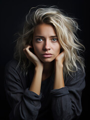 Young blond woman in a state of depression and despair