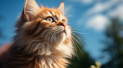Adorable kitten stretching playfully with focus on its vibrant fur and expressions, AI Generated