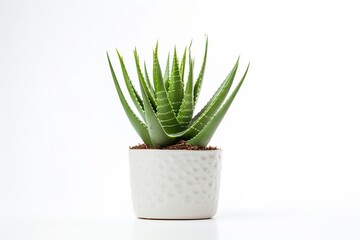 Aloe vera in pot isolated on white background