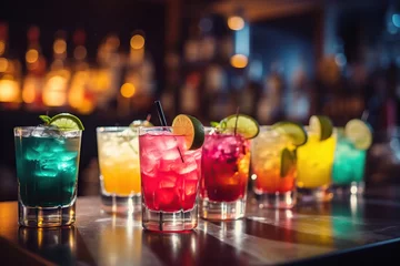 Foto op Plexiglas Different alcohol cocktails on bar counter © Alina