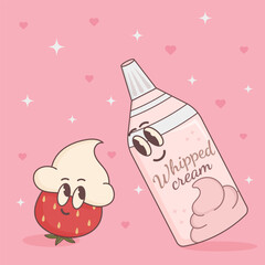 Poster with strawberries and a can of whipped cream in retro style
