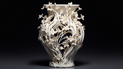 Striking model of a white porcelain vase, showcasing its timeless beauty. Elegant, minimalist, decorative, ceramic, home decor. Generated by AI.