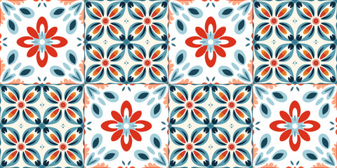 Scandinavian Style Tile. Ethnic Vector Seamless Floral Pattern. Abstract Square Geometric Swatch