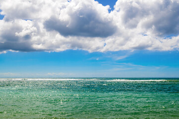 Sea tropical beach and cloudy sky.