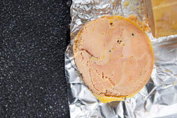 foie gras canard block ready to eat cooking appetizer meal food snack on the table copy space food background rustic top view