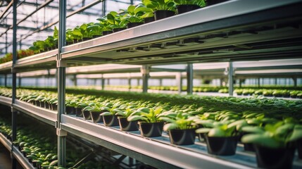 Agricultural greenhouse with hydroponic shelves