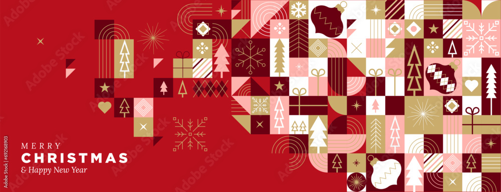 Wall mural Business Christmas and New Year Card. Vector illustration for greeting card, party invitation card, website banner, social media banner, marketing material. - Wall murals