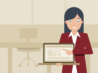 Business woman holding computer display content