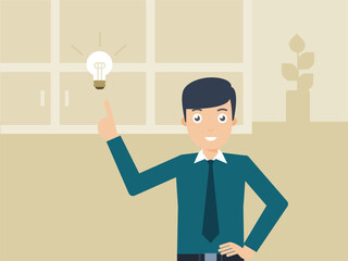 Man thinks of a good idea indoors