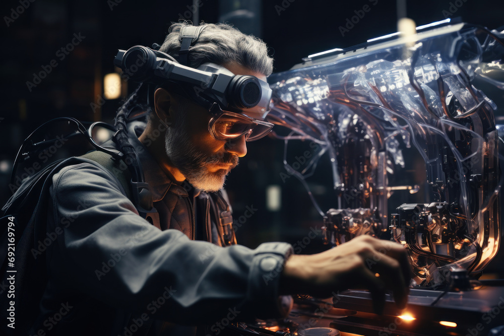 Poster a tech innovator envisioning groundbreaking solutions, pushing the boundaries of what is technologic