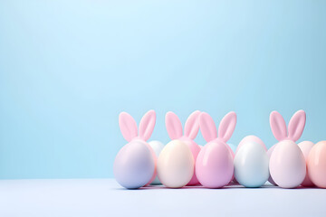 Easter eggs with ears on blue background. place for text