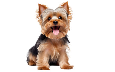 Little Yorkie's Dog Joyful Pose Isolated on Transparent Background PNG.