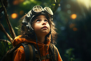 An inquisitive gaze captures the child's curiosity about the surrounding world. Concept of...
