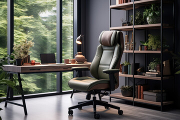A home office space with ergonomic furniture, encouraging a healthy work-life balance. Concept of integrating work and living spaces. Generative Ai.