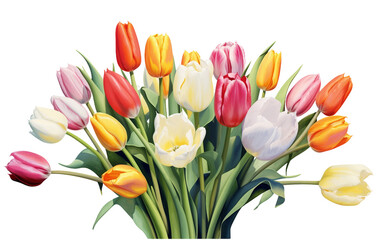 Blossom Ensemble: Variegated Tulips Showcasing Flowers Isolated on Transparent Background PNG.
