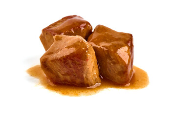 Stew Meat, stewed pork goulash, isolated on white background.