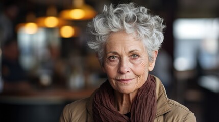 an older woman with short gray hair, Captured with the Canon EOS 5D Mark IV DSLR in High-Resolution 8K --ar 16:9 --v 5.2 Job ID: 43e6be97-977c-46e6-9db6-1fa624c64c98