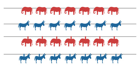Garlands with elephants and donkeys. Bunting for USA election. Vector and PNG on transparent background. - obrazy, fototapety, plakaty