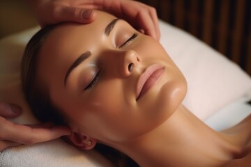 Obraz na płótnie Canvas Young woman in spa salon getting face massage