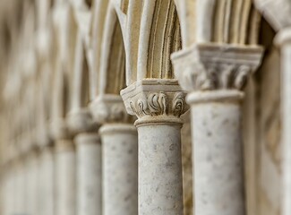 Columns detail, closeup photography. Church/cathedral architecture. Europe travel concept.