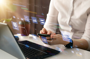 Transfer data to a server or hosting service.Data transfer concept.FTP(File Transfer Protocol). File sharing isometric.	
