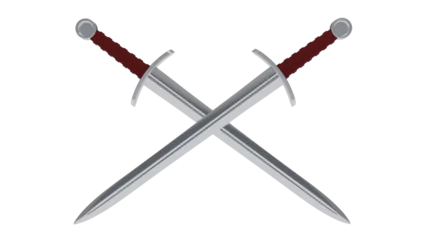 Fotobehang Crossed medieval sword with red handles isolated on transparent and white background. Knight concept. 3D render © Artem