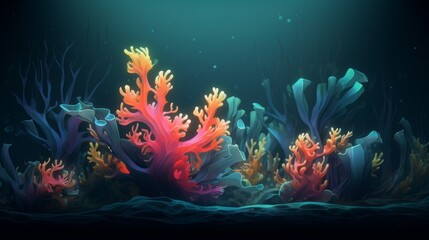 Fototapeta na wymiar Colored algae and corals. Seabed landscape.