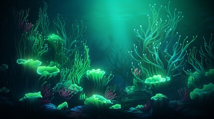 Fototapeta na wymiar Colored algae and corals. Seabed landscape.