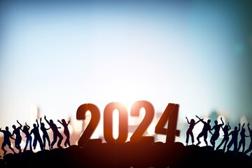 Multinational people team and 2024 Year concept